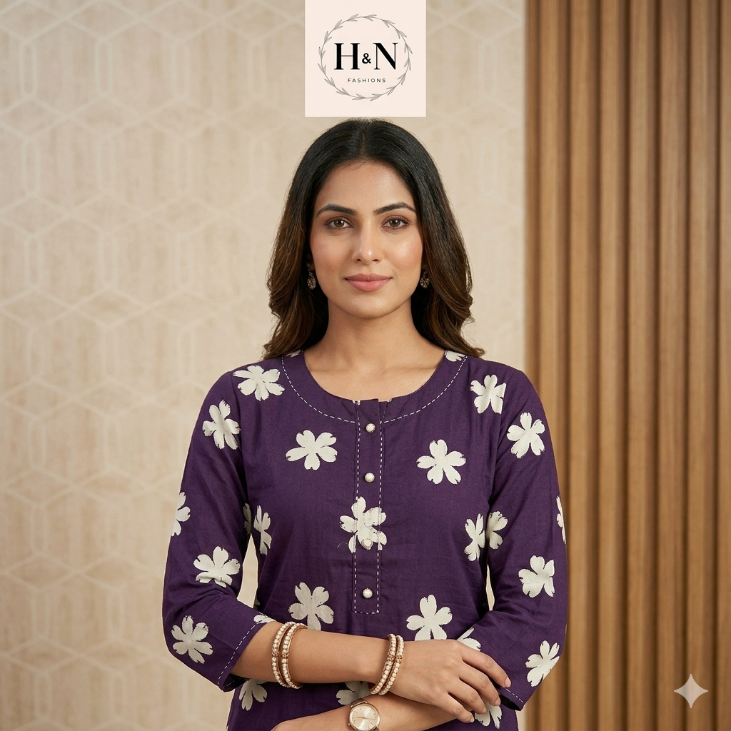 Violet Cotton Printed Kurta