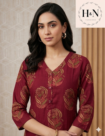 Deep Pink Cotton Printed Kurta