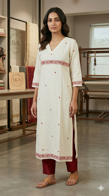 Half White Embroidery kurta