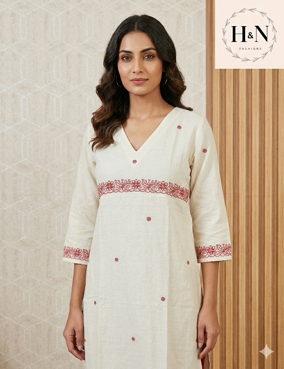 Half White Embroidery kurta