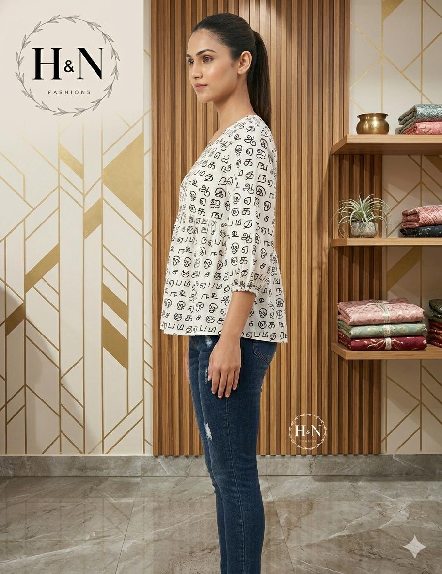 White Printed Empire Top