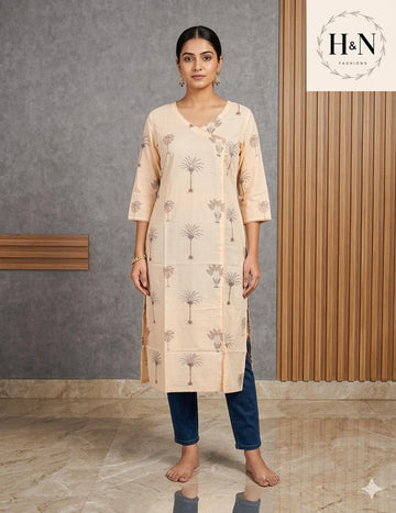 Beige Printed Kurta