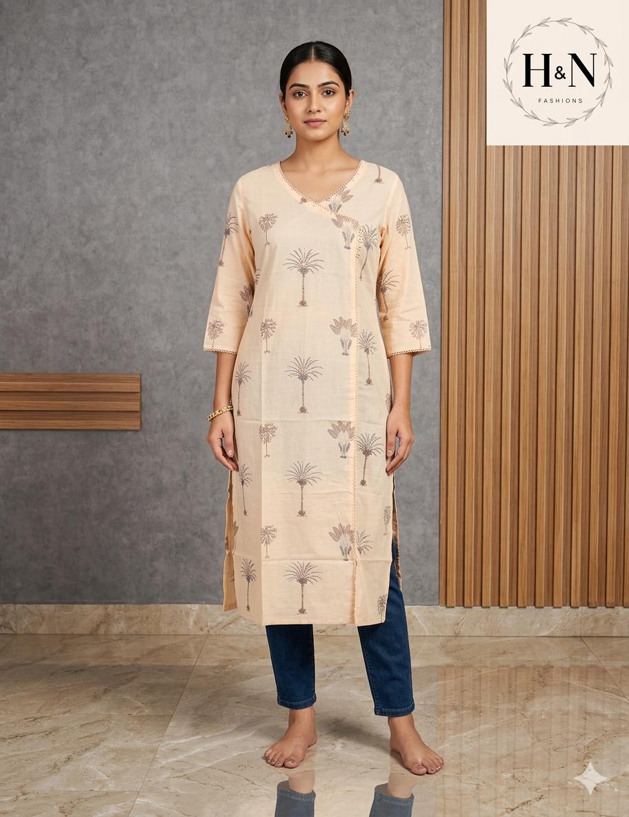 Beige Printed Kurta