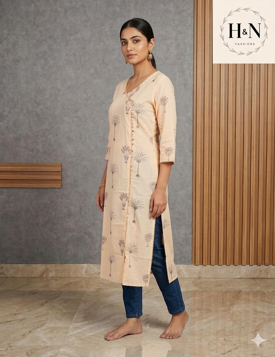 Beige Printed Kurta
