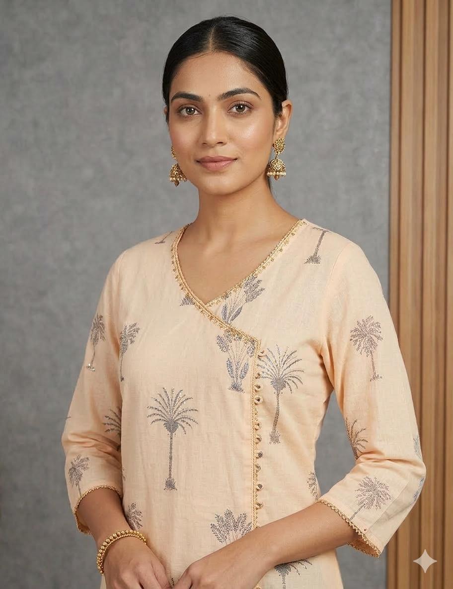 Beige Printed Kurta