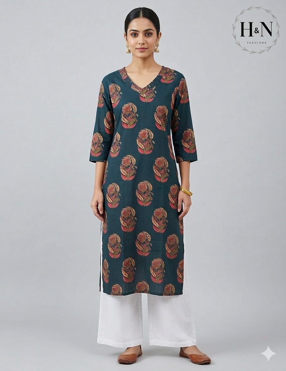 Deep Teal Straight-Cut Kurta