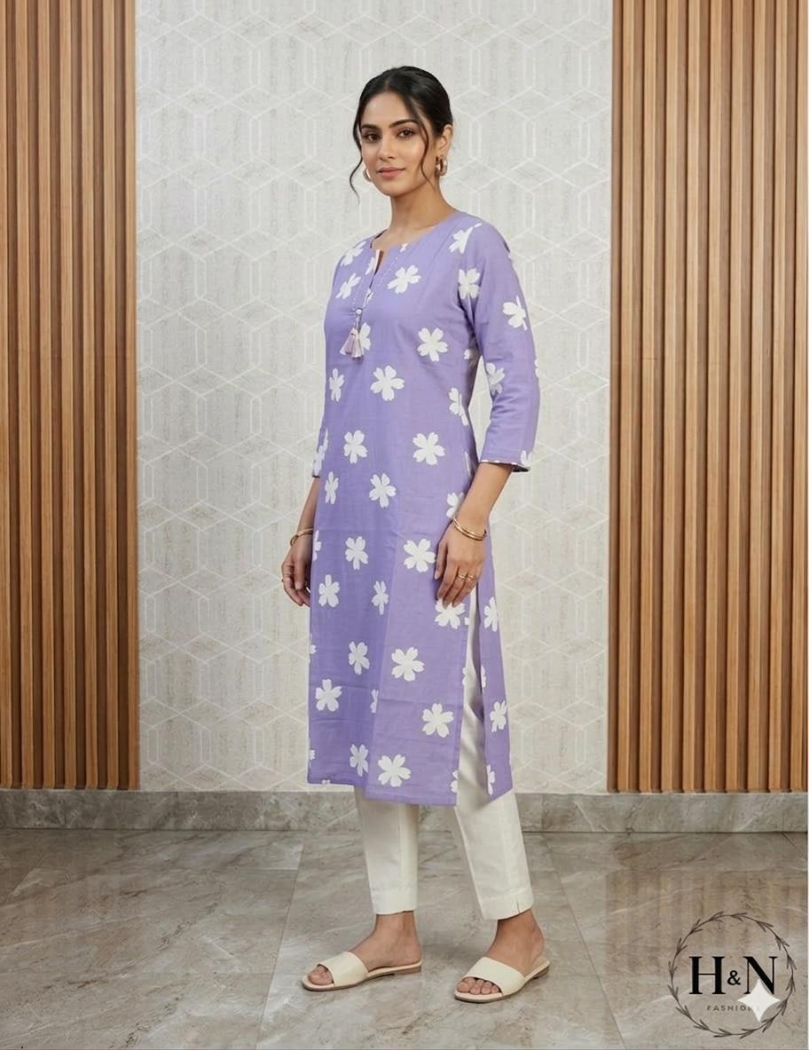 Lavender Cotton Straight cut Printed Kurta