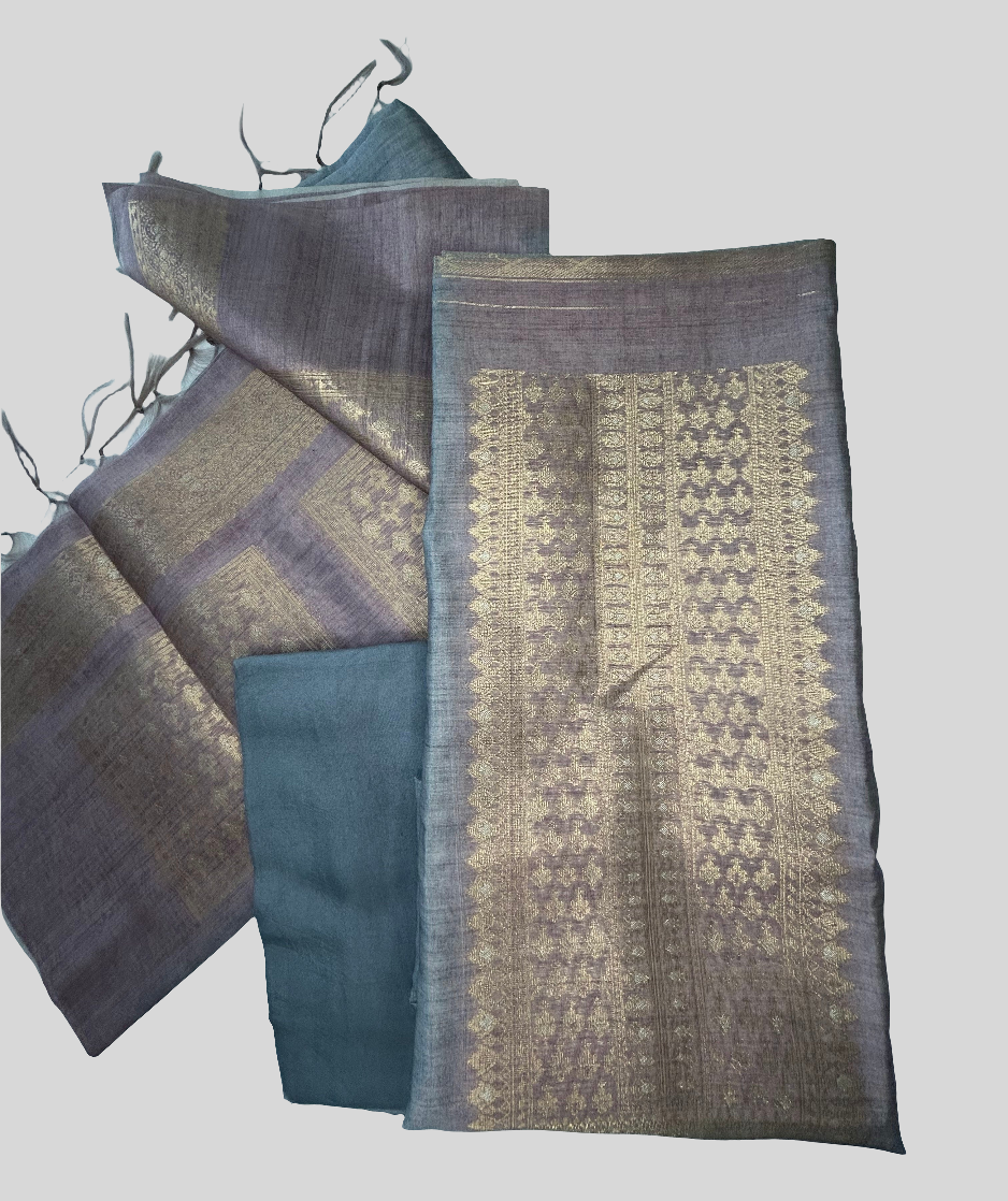 Elegant Tussar with Jamdani design Unstitched Salwar set - Grey
