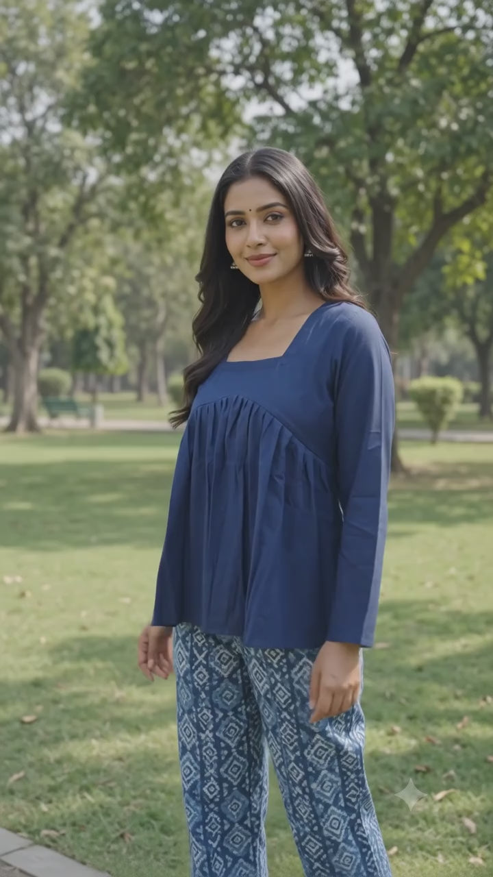 Navy Blue Peplum Top